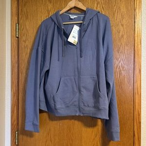 Danskin zip front hoodie with ruched back – color glazed gray. Size XXL. NWT